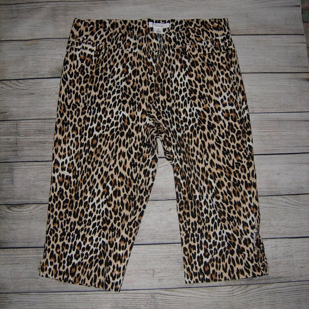 89th & Madison Animal Print Cropped Pull On Pants With Ankle Cut Outs XL